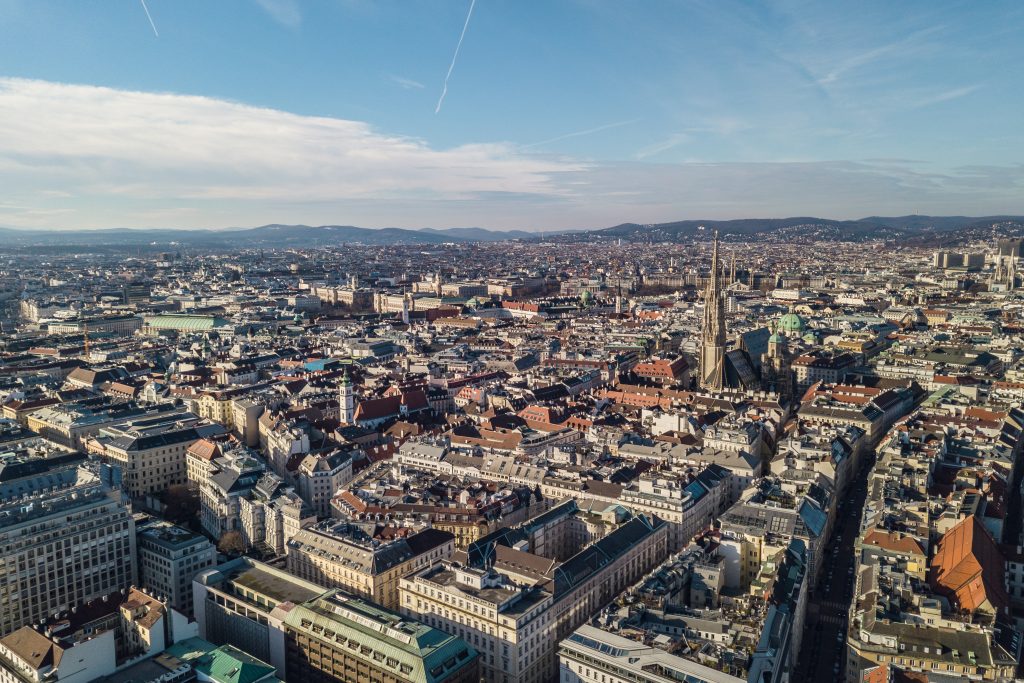 Vogelperspektive auf WIen. Thema: Wien als Immobilienstandort